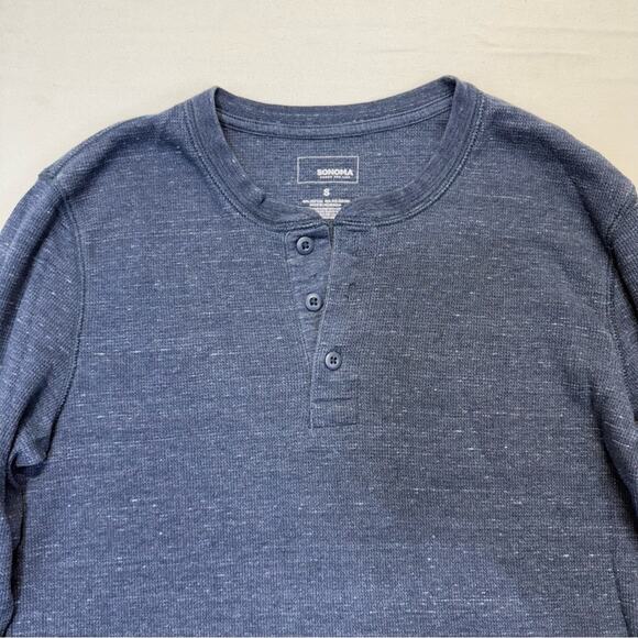 Sonoma Thermal Half Button Down T-shirt heather blue waffle print Men’s Small - Picture 3 of 5